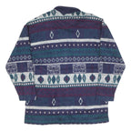 GINA PETERS Womens Blue & Green Patterned Jumper Collared Button Up Chunky Knit