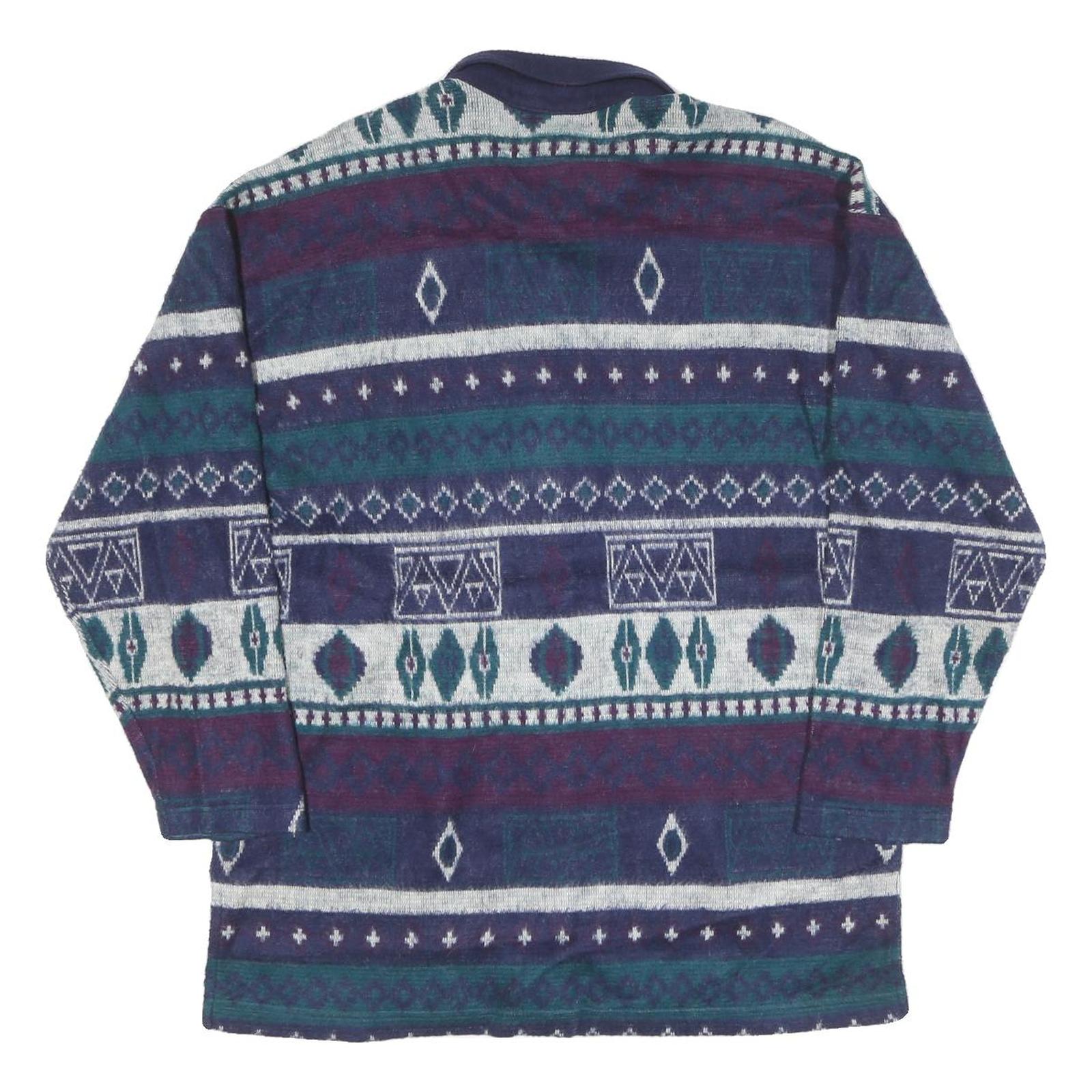 GINA PETERS Womens Blue & Green Patterned Jumper Collared Button Up Chunky Knit