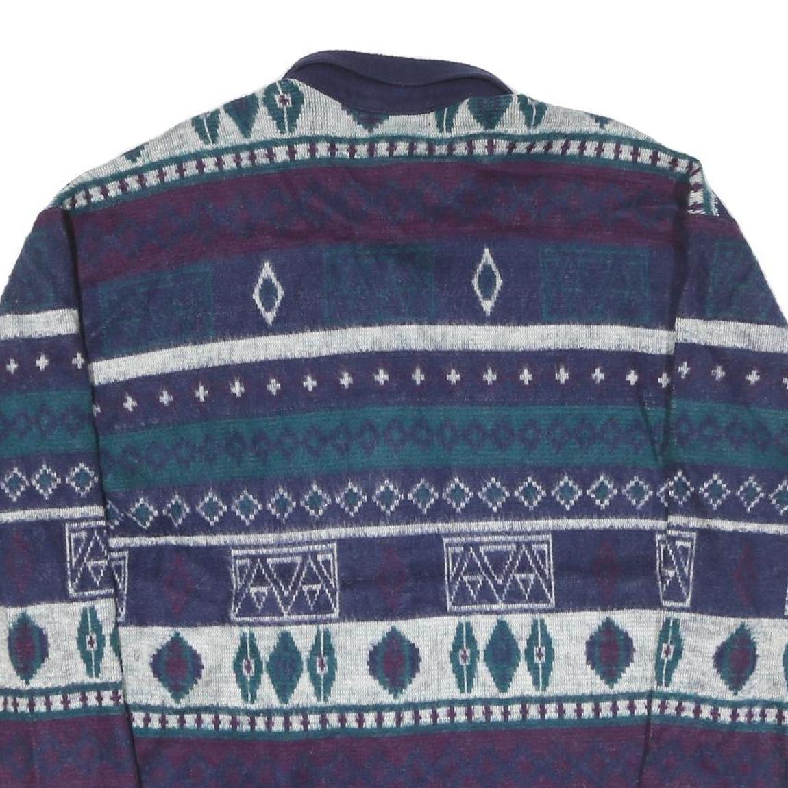 GINA PETERS Womens Blue & Green Patterned Jumper Collared Button Up Chunky Knit