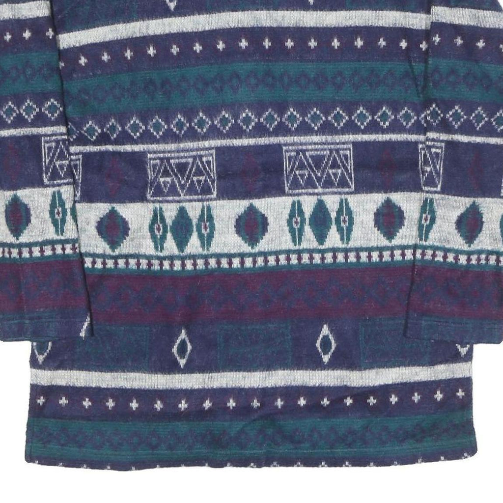 GINA PETERS Womens Blue & Green Patterned Jumper Collared Button Up Chunky Knit