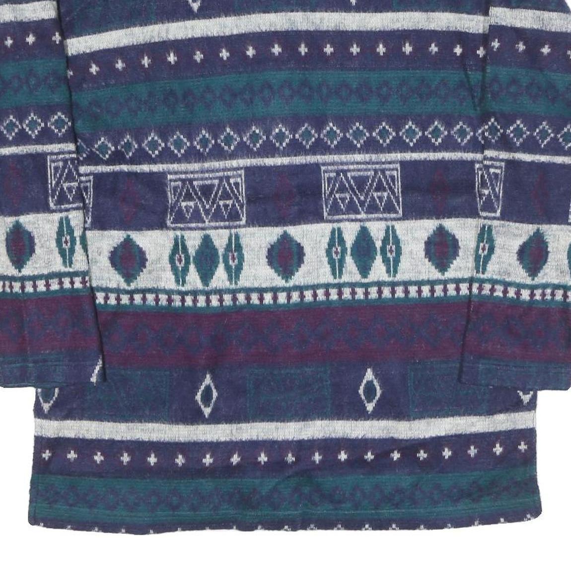 GINA PETERS Womens Blue & Green Patterned Jumper Collared Button Up Chunky Knit