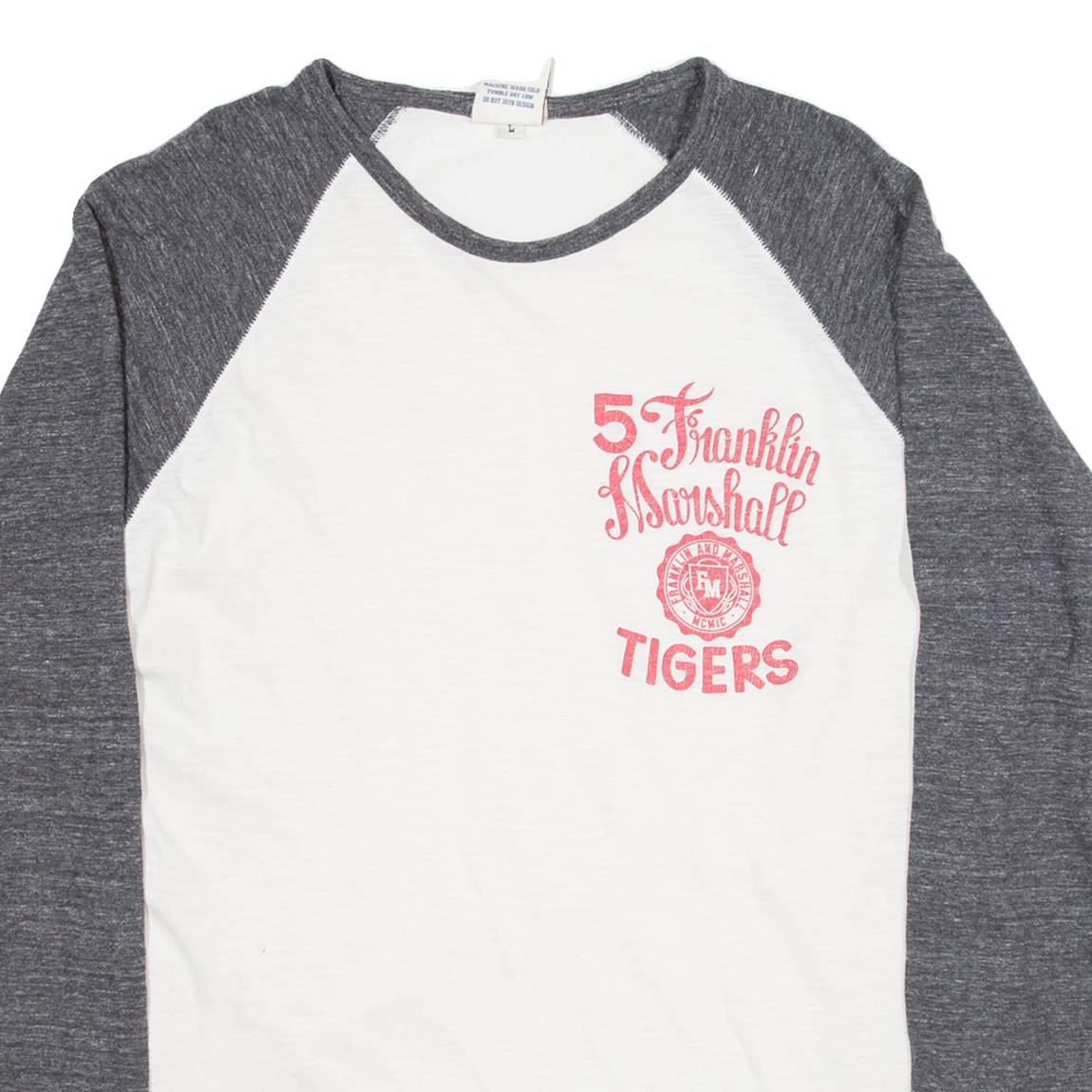 Franklin Marshall Varsity Womens T-Shirt Grey Long Sleeve USA L