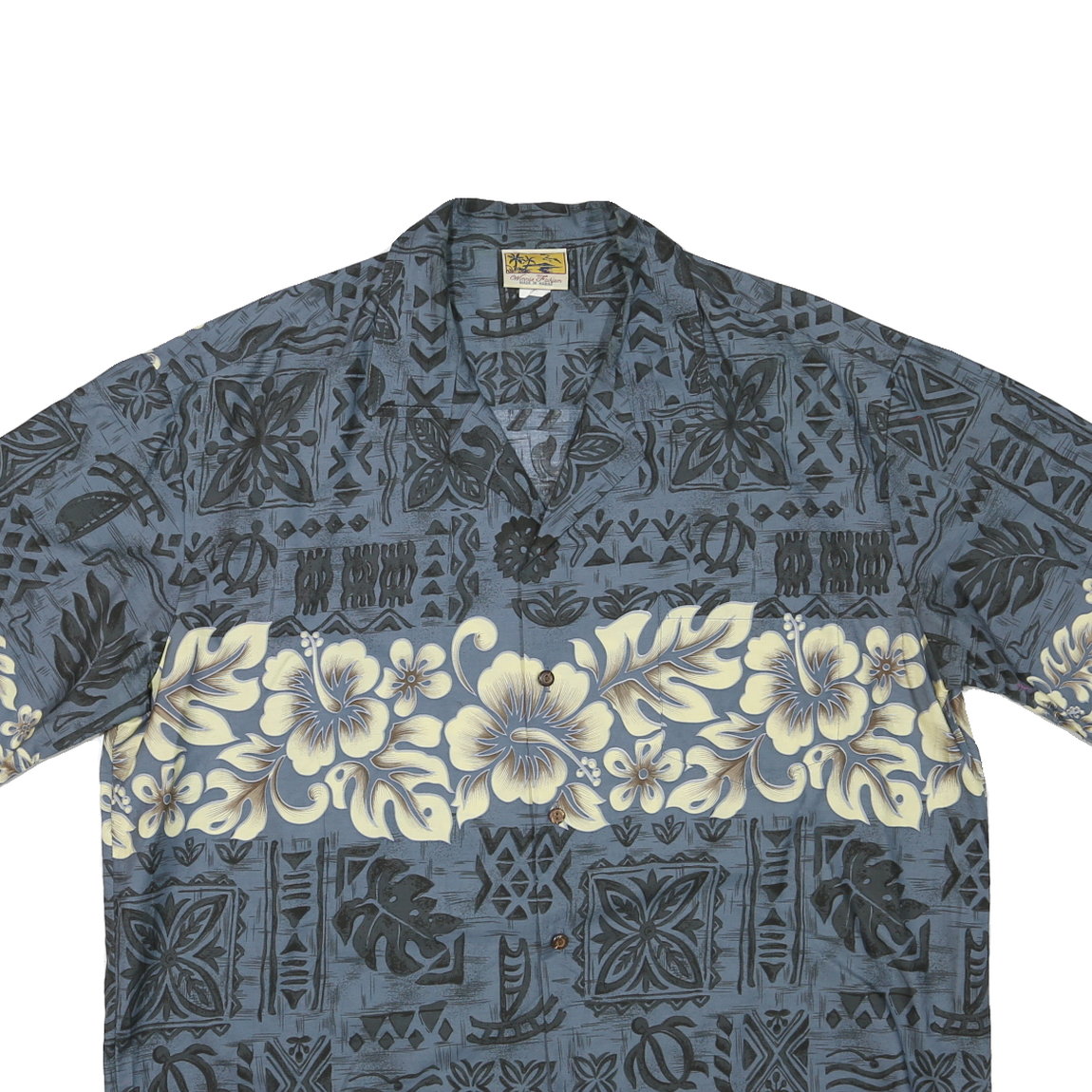 WINNIE FASHION Mens Blue & Cream Hawaiian Shirt 2XL Cotton Blend Relaxed Fit