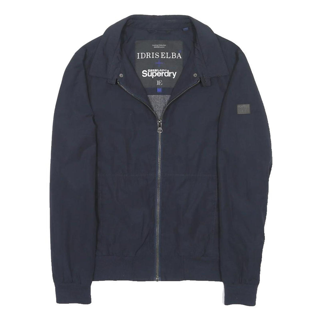 SUPERDRY Mens Navy Blue Harrington Jacket M Cotton Blend Zip Casual Lightweight