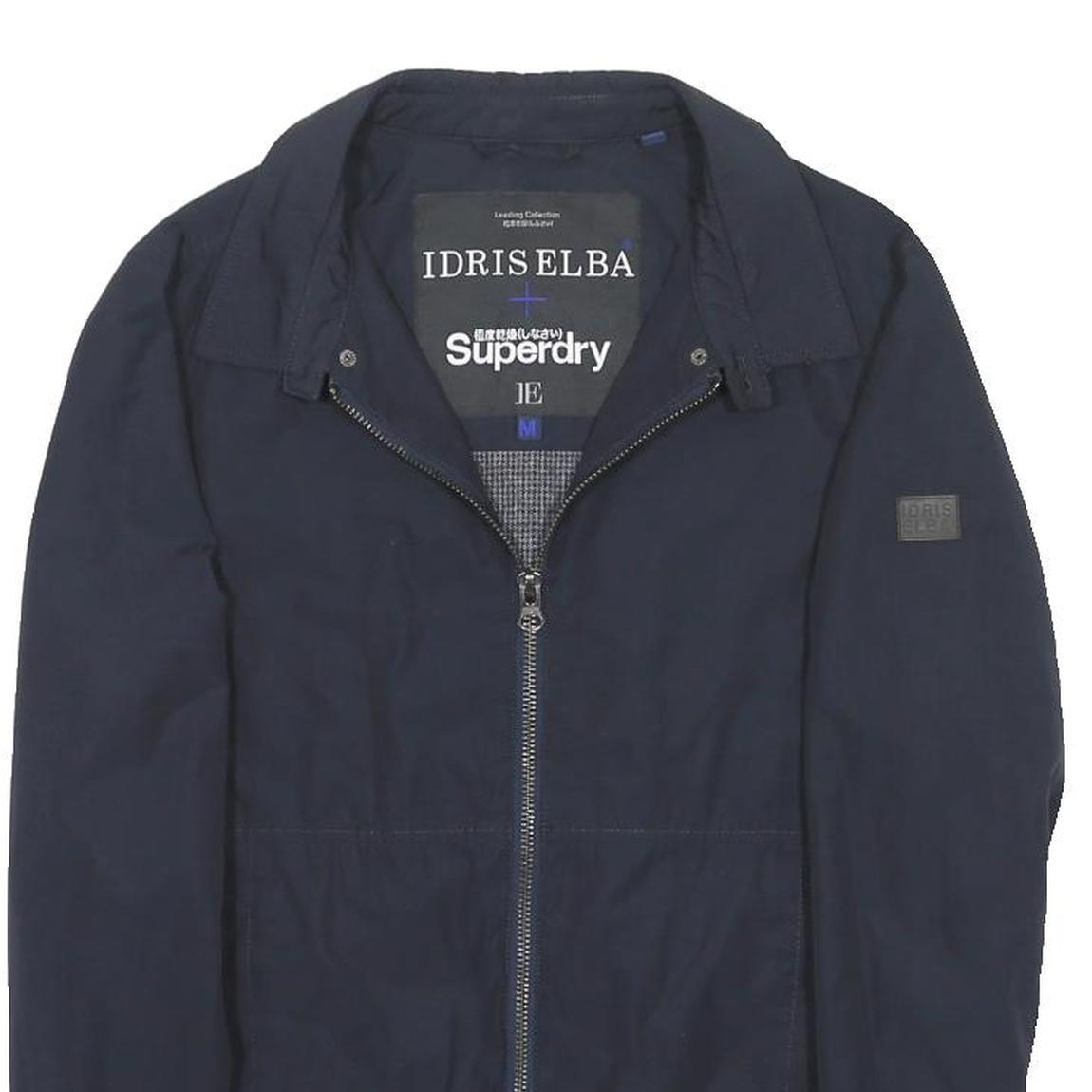 SUPERDRY Mens Navy Blue Harrington Jacket M Cotton Blend Zip Casual Lightweight