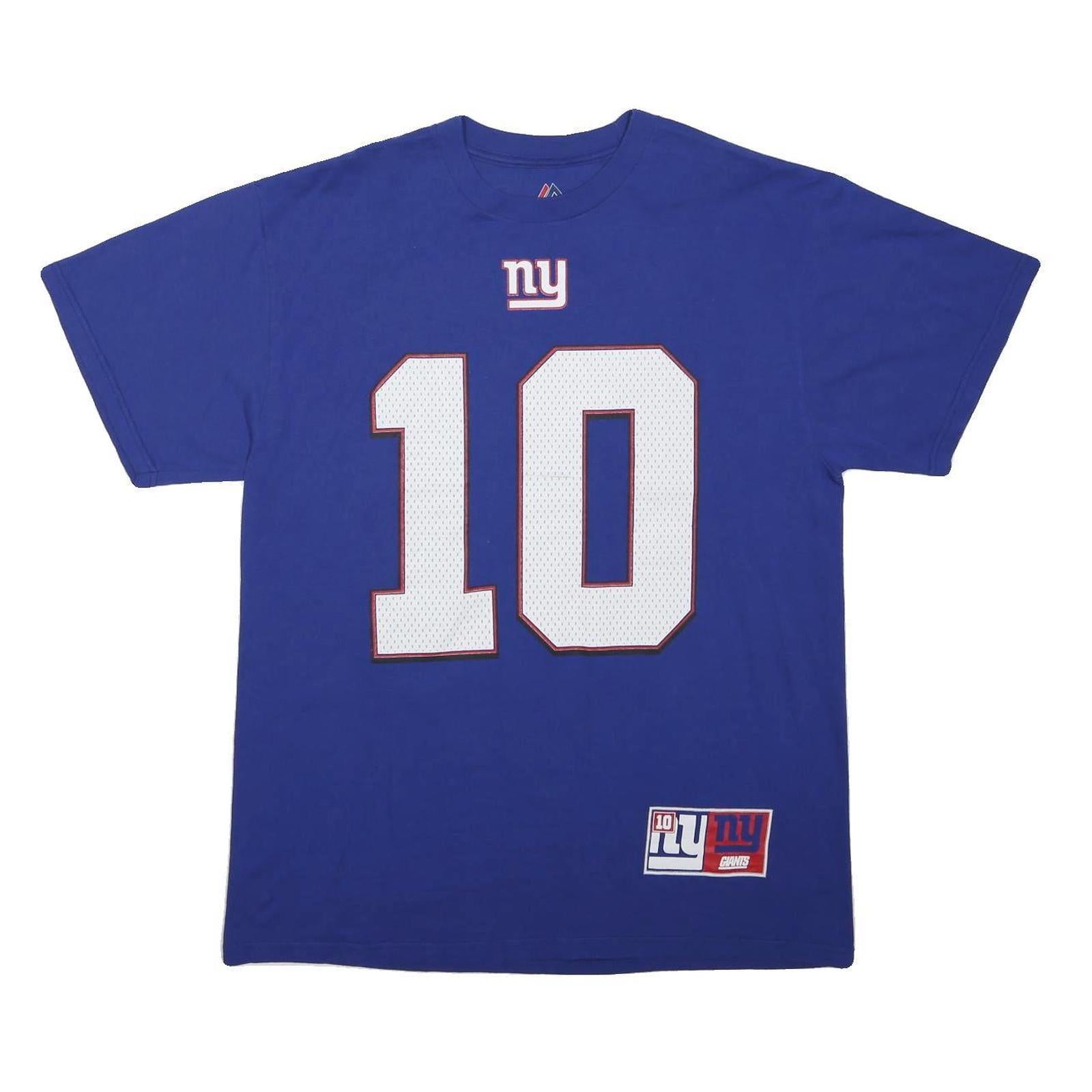 MAJESTIC Mens Blue New York Giants Manning 10 Graphic T-Shirt L Short Sleeve