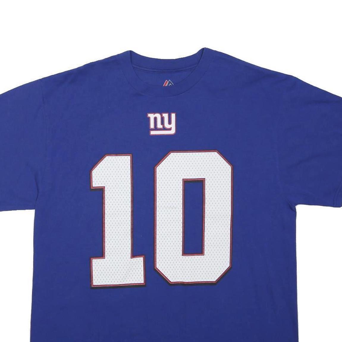 MAJESTIC Mens Blue New York Giants Manning 10 Graphic T-Shirt L Short Sleeve