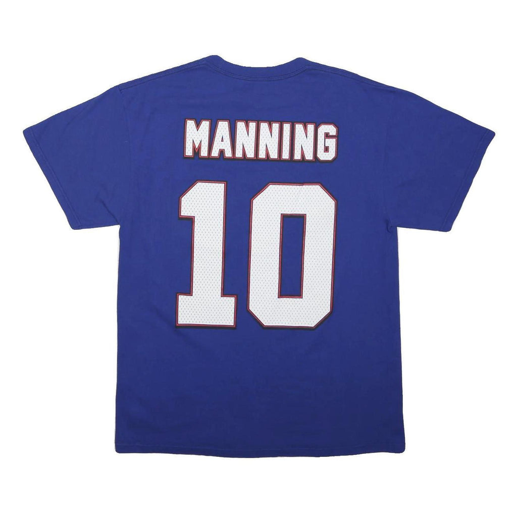MAJESTIC Mens Blue New York Giants Manning 10 Graphic T-Shirt L Short Sleeve