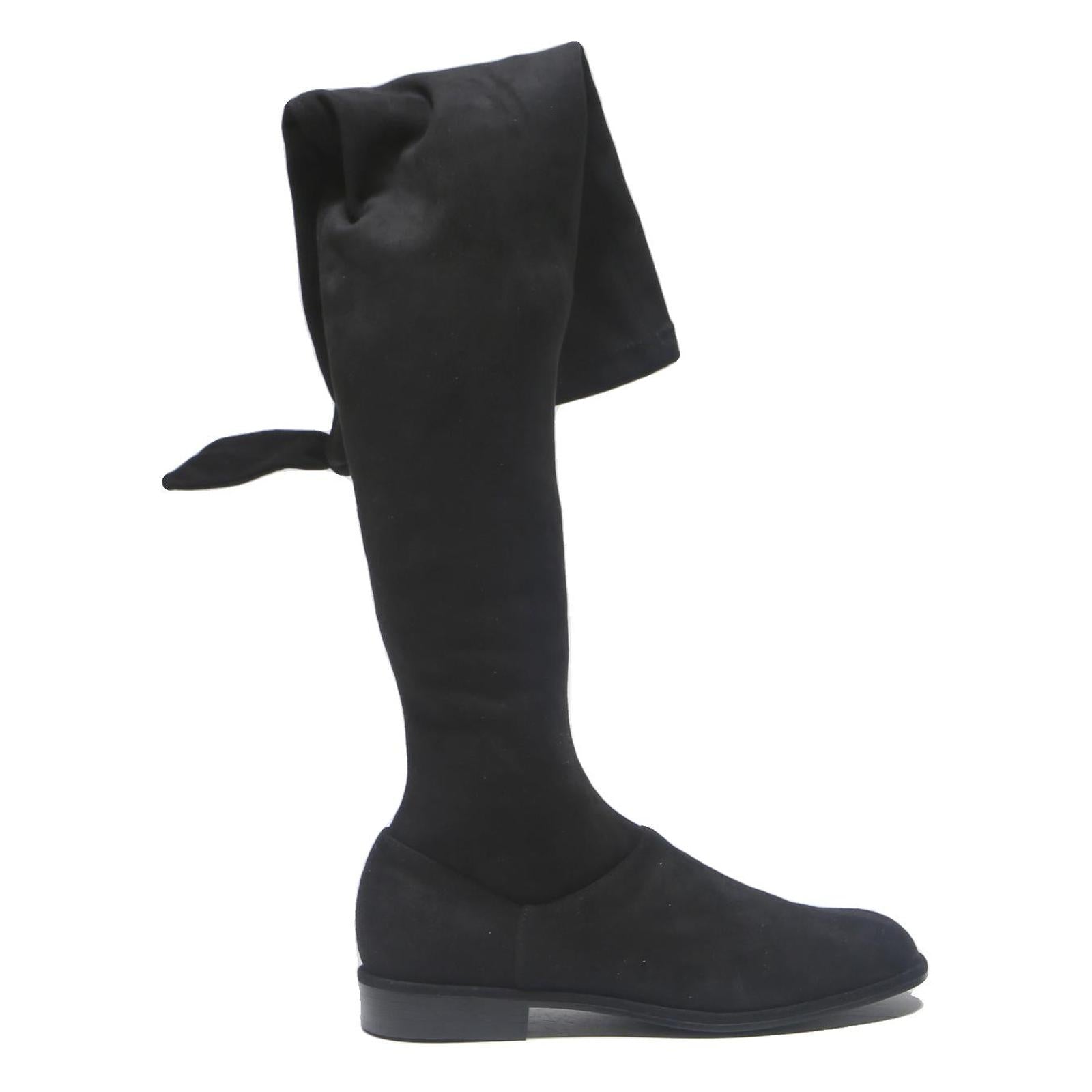 CHARLES & KEITH Womens Black Synthetic High Knee Boots UK 2 Elegant Comfort