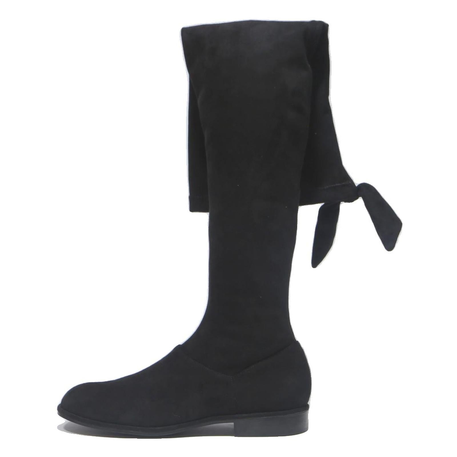 CHARLES & KEITH Womens Black Synthetic High Knee Boots UK 2 Elegant Comfort