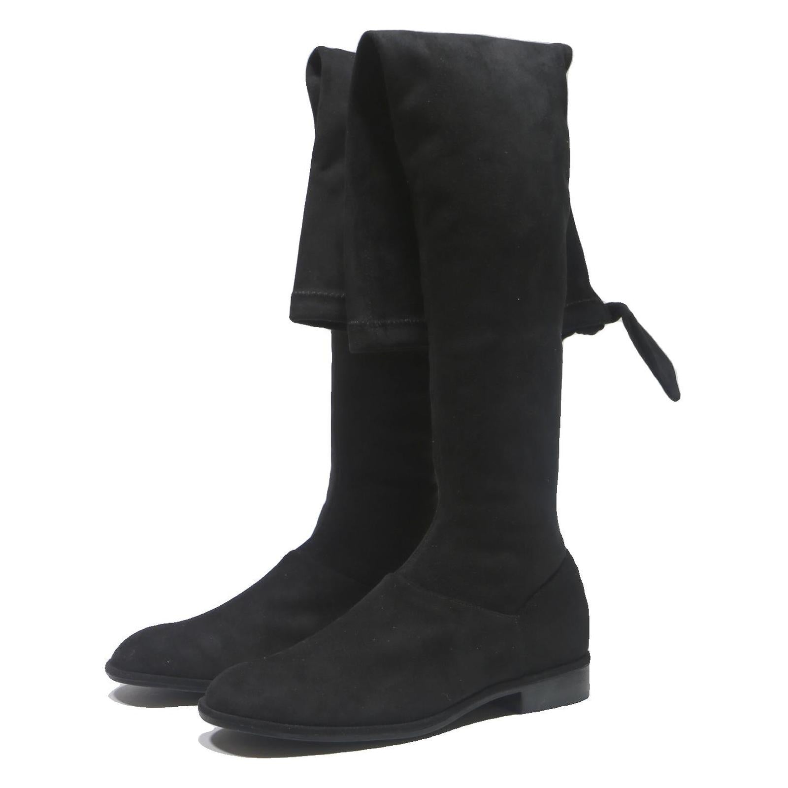 CHARLES & KEITH Womens Black Synthetic High Knee Boots UK 2 Elegant Comfort