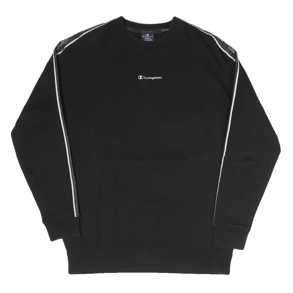 CHAMPION Mens Black Cotton Blend Crew Neck S Branded Logo Tape Sweatshirt