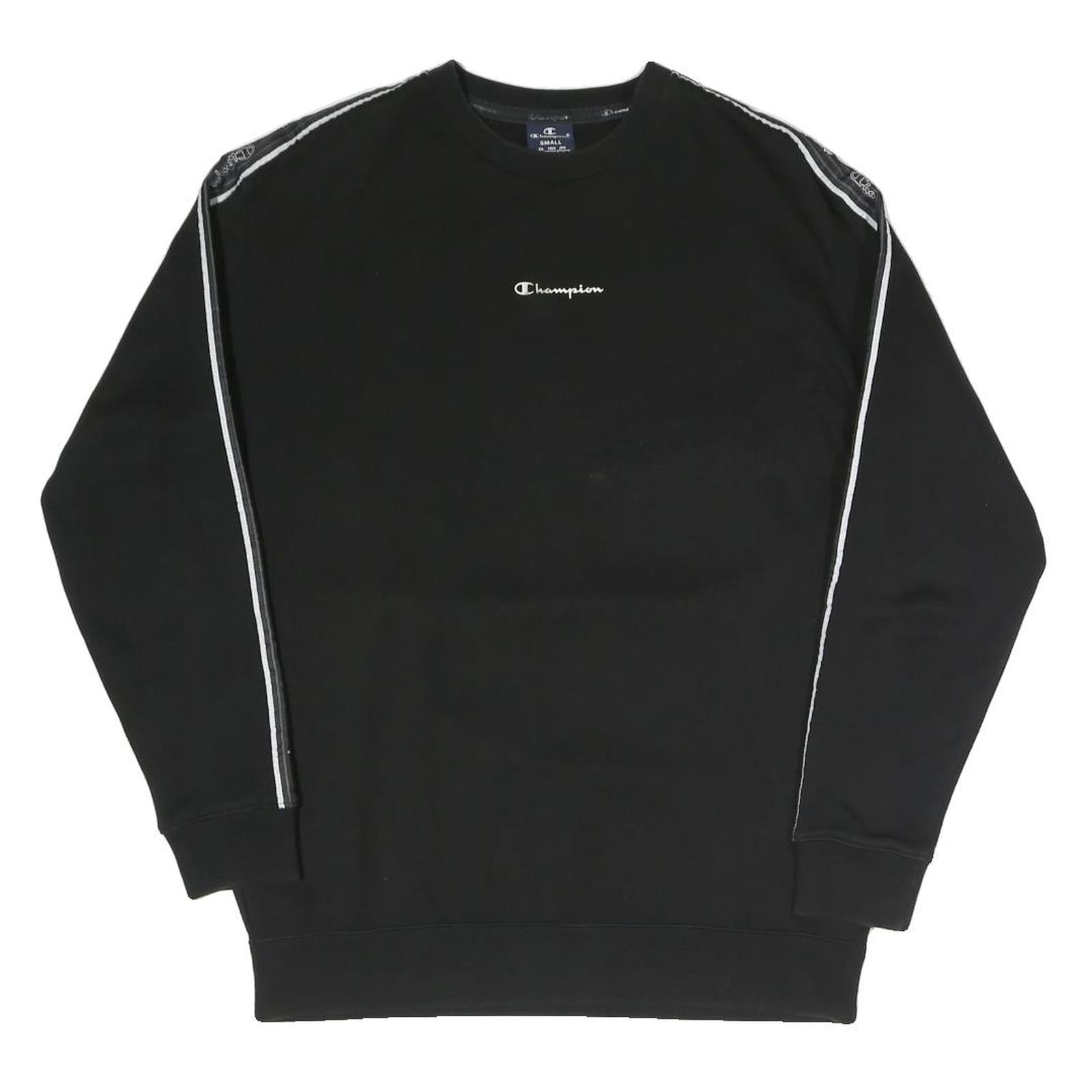 CHAMPION Mens Black Cotton Blend Crew Neck S Branded Logo Tape Sweatshirt