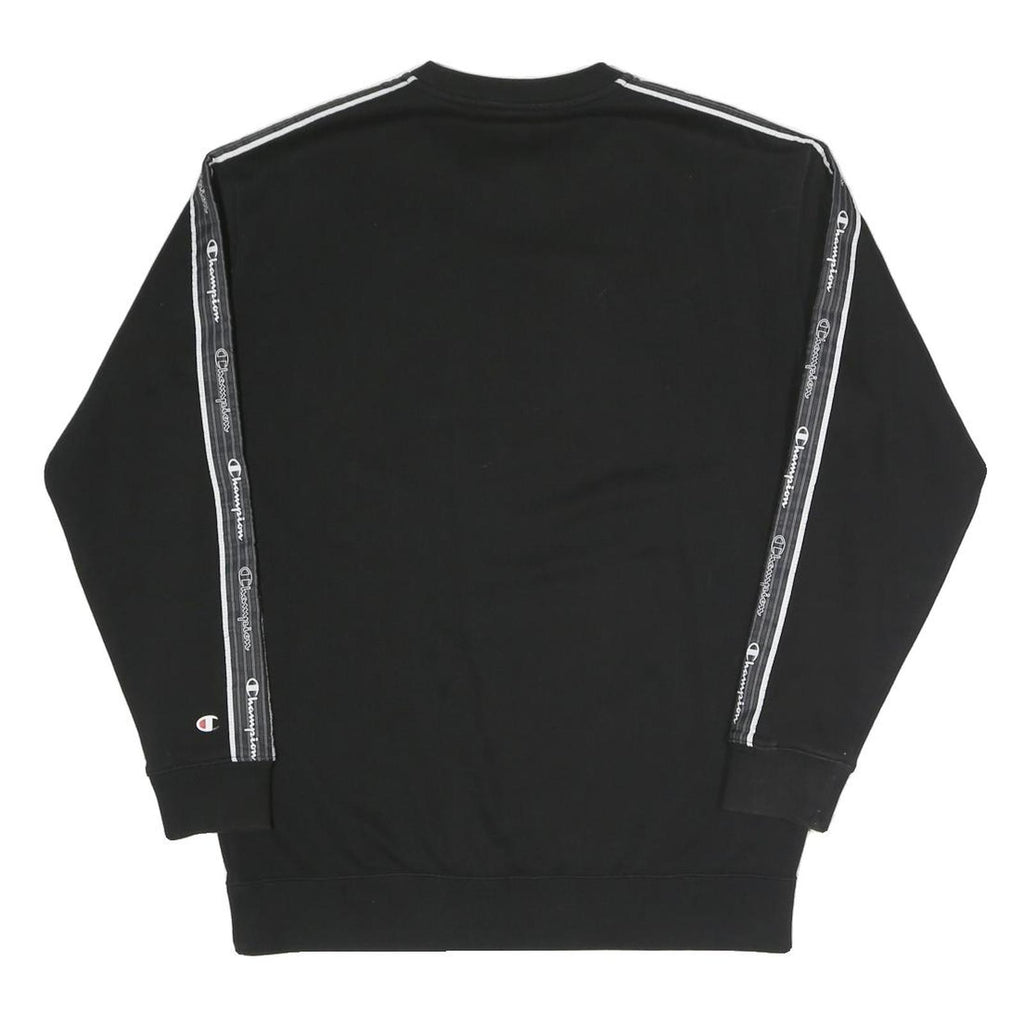 CHAMPION Mens Black Cotton Blend Crew Neck S Branded Logo Tape Sweatshirt
