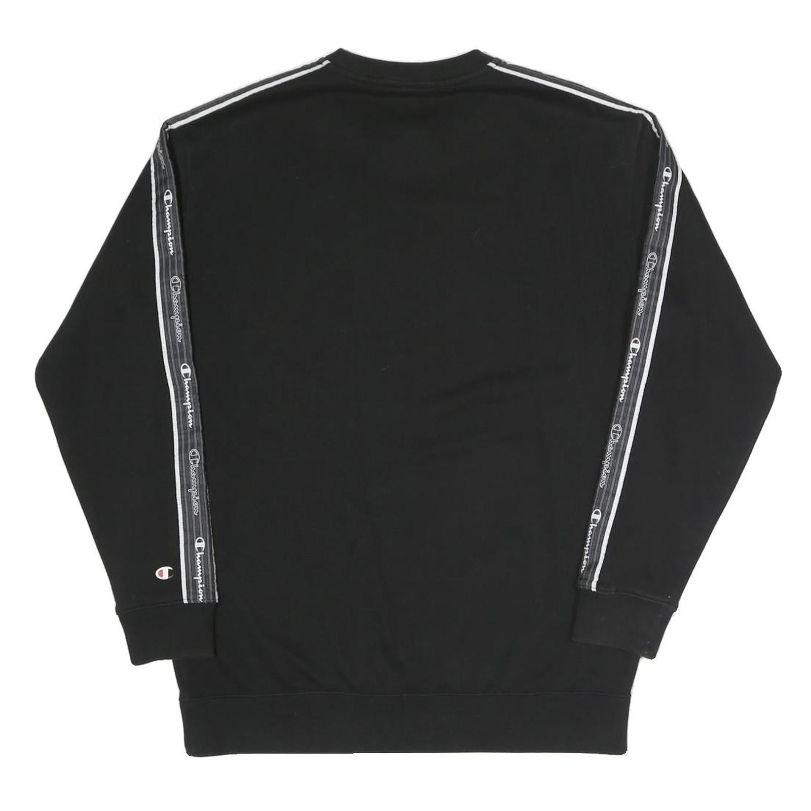 CHAMPION Mens Black Cotton Blend Crew Neck S Branded Logo Tape Sweatshirt
