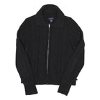 NAUTICA Womens Black Zip Jacket L Cotton Blend Cable Knit Classic Casual