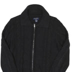 NAUTICA Womens Black Zip Jacket L Cotton Blend Cable Knit Classic Casual