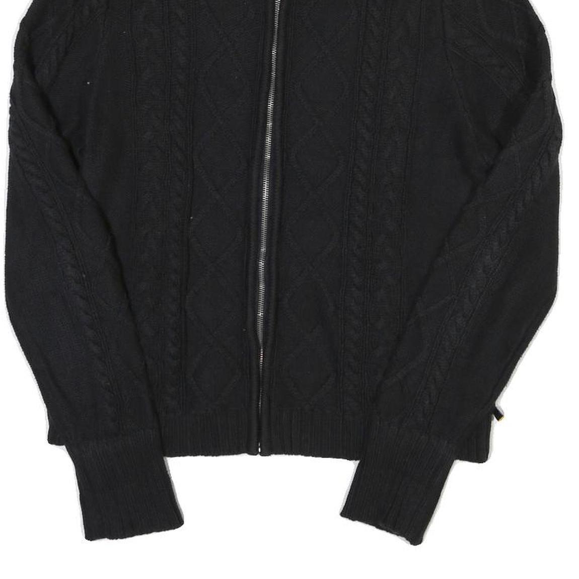 NAUTICA Womens Black Zip Jacket L Cotton Blend Cable Knit Classic Casual