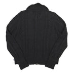 NAUTICA Womens Black Zip Jacket L Cotton Blend Cable Knit Classic Casual