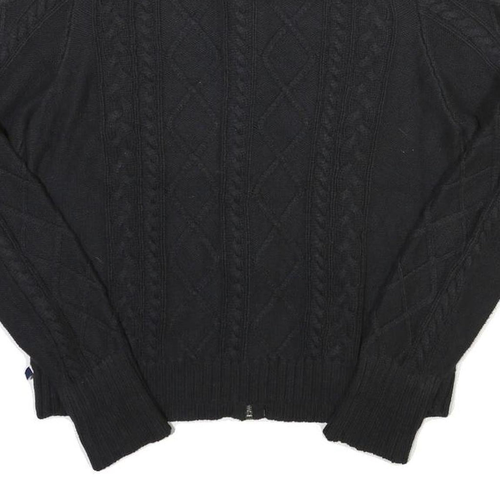 NAUTICA Womens Black Zip Jacket L Cotton Blend Cable Knit Classic Casual