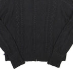 NAUTICA Womens Black Zip Jacket L Cotton Blend Cable Knit Classic Casual