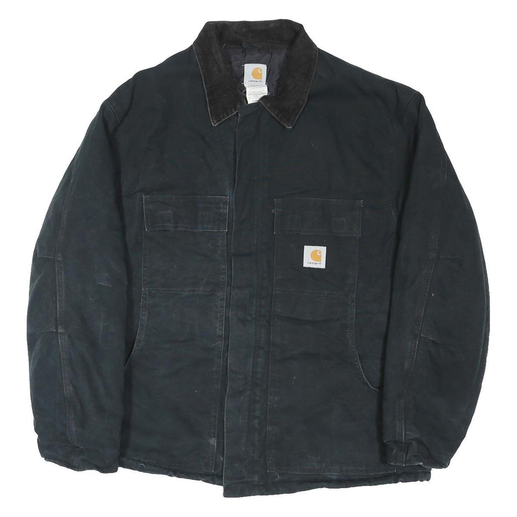 CARHARTT Mens Black Workwear Jacket XL Cotton Blend Canvas Zip Pocket Detail