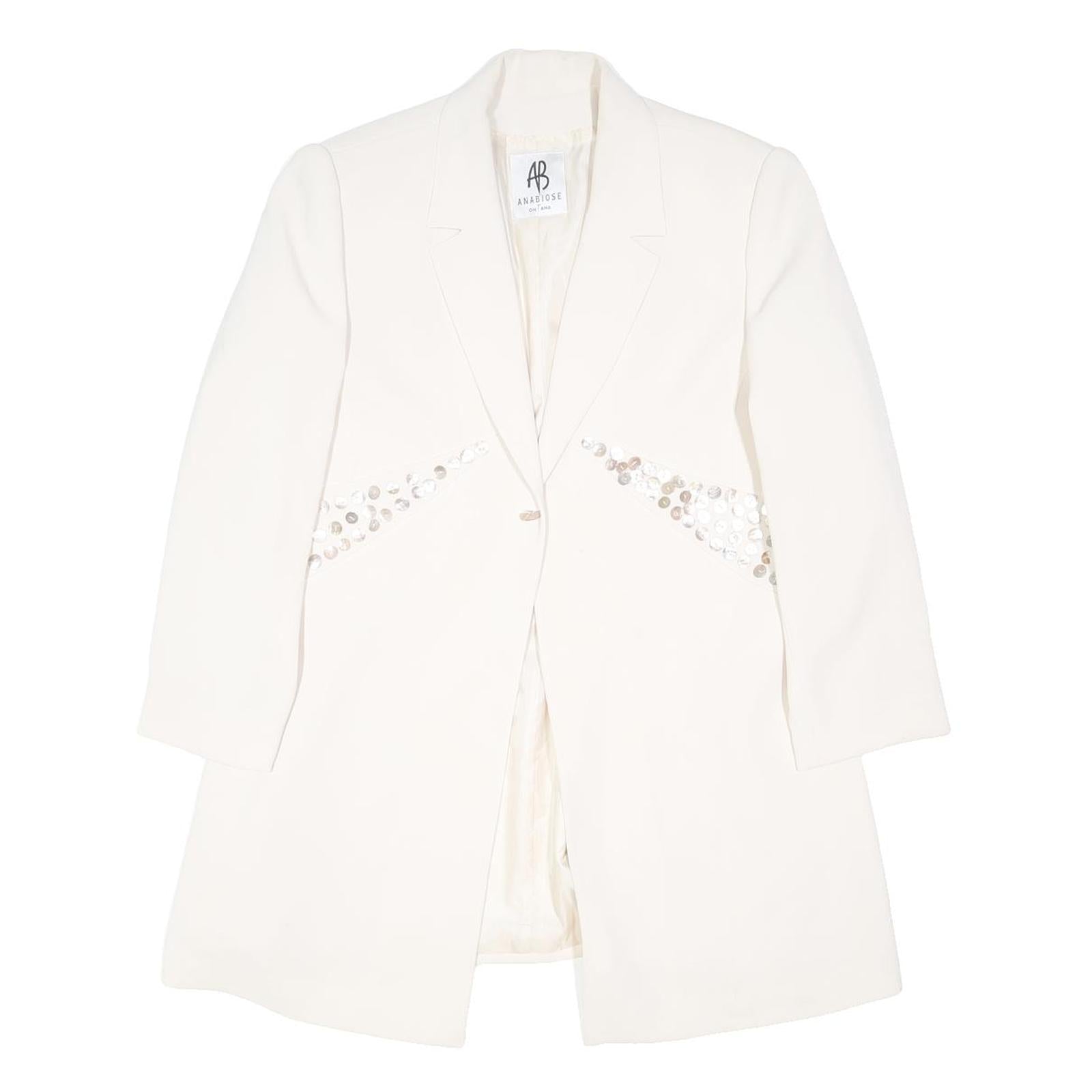 OH ! ANA Womens White Blazer L Polyester Blend Woven Buttoned Tailored Jacket