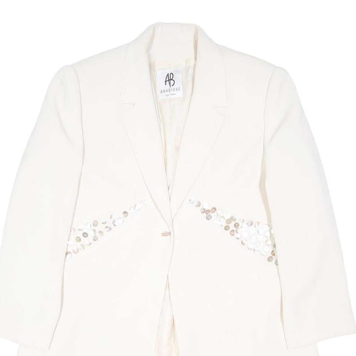 OH ! ANA Womens White Blazer L Polyester Blend Woven Buttoned Tailored Jacket