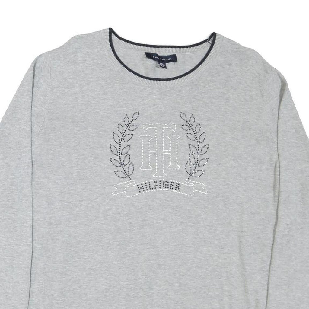 TOMMY HILFIGER Womens Grey Logo Pattern Crew Neck Basic Knit 2XL Cotton Blend