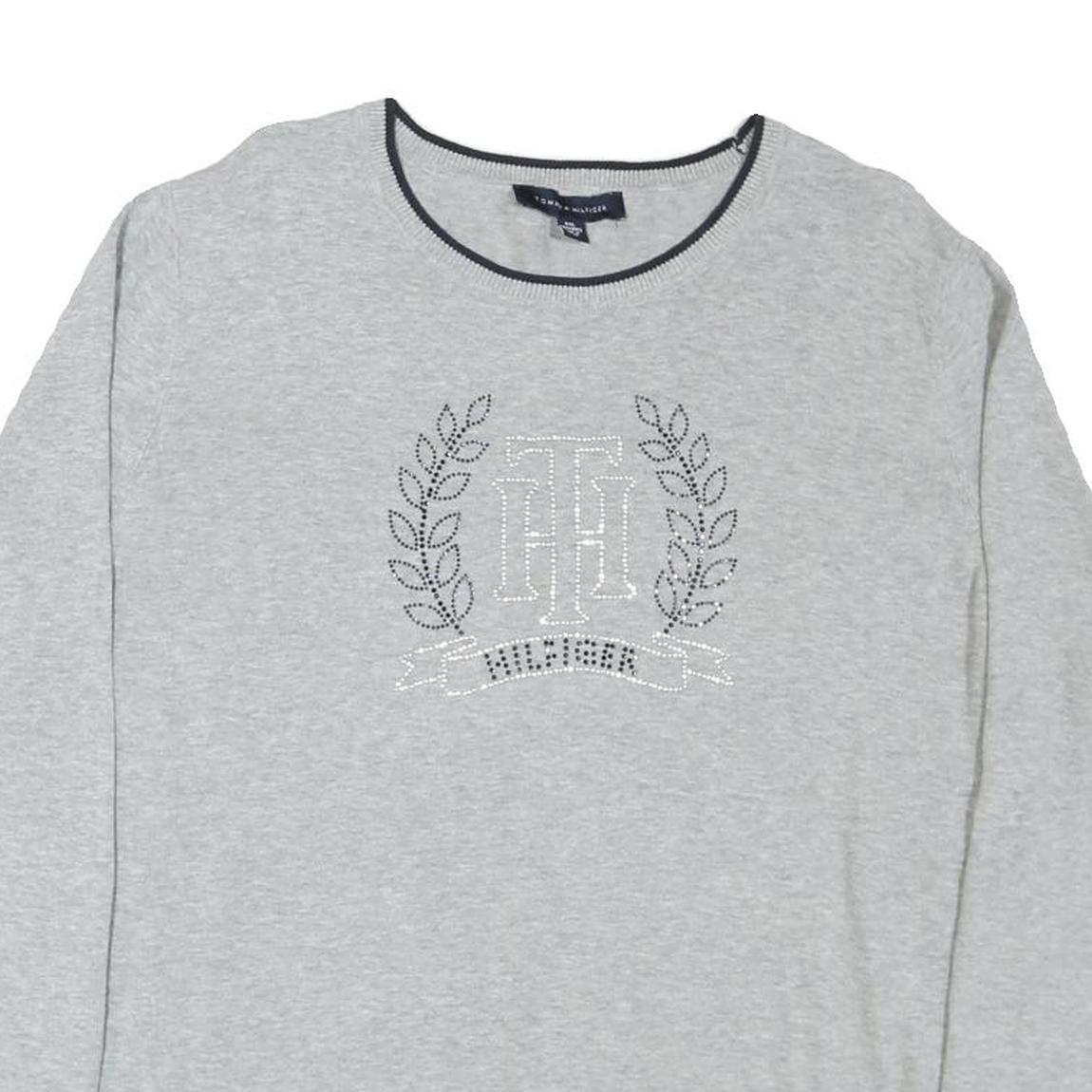 TOMMY HILFIGER Womens Grey Logo Pattern Crew Neck Basic Knit 2XL Cotton Blend