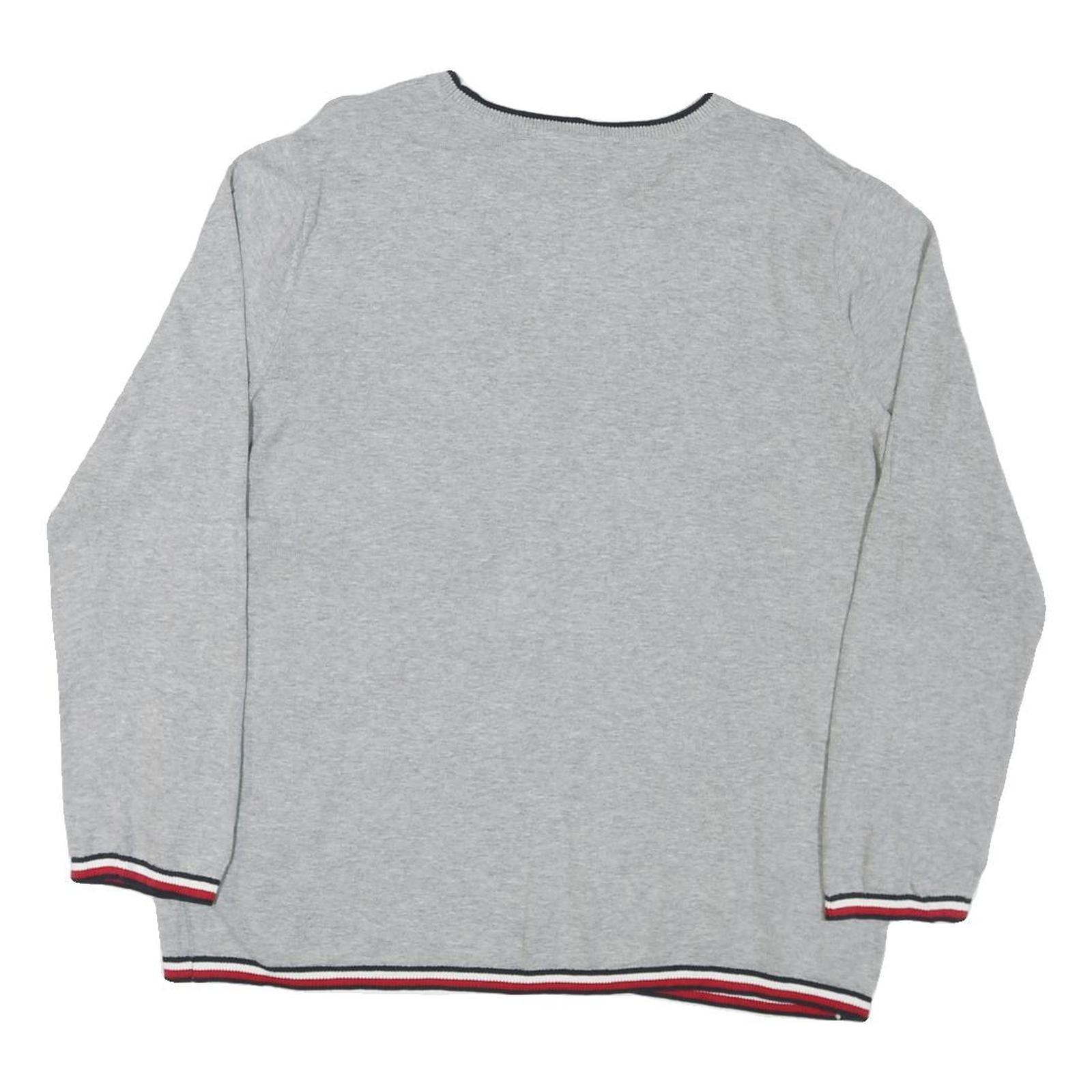 TOMMY HILFIGER Womens Grey Logo Pattern Crew Neck Basic Knit 2XL Cotton Blend