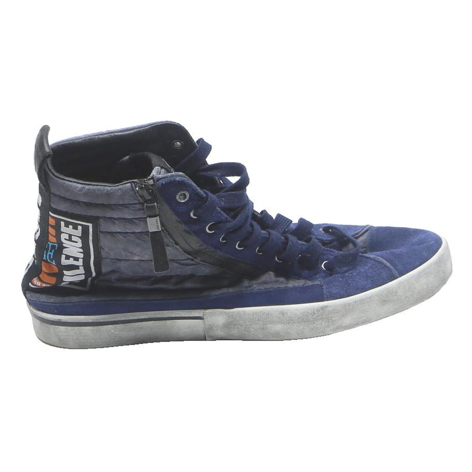 DIESEL Mens High Top Trainers Suede Blue Grey UK 9.5 Casual Street Style
