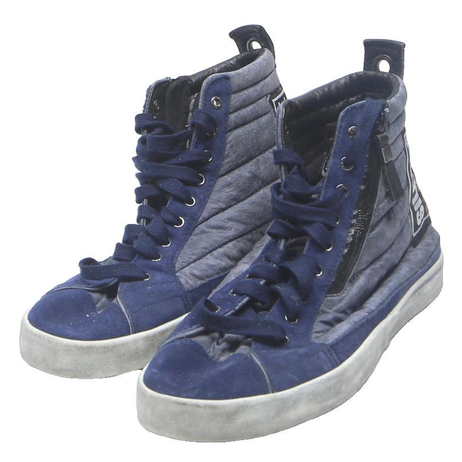 DIESEL Mens High Top Trainers Suede Blue Grey UK 9.5 Casual Street Style