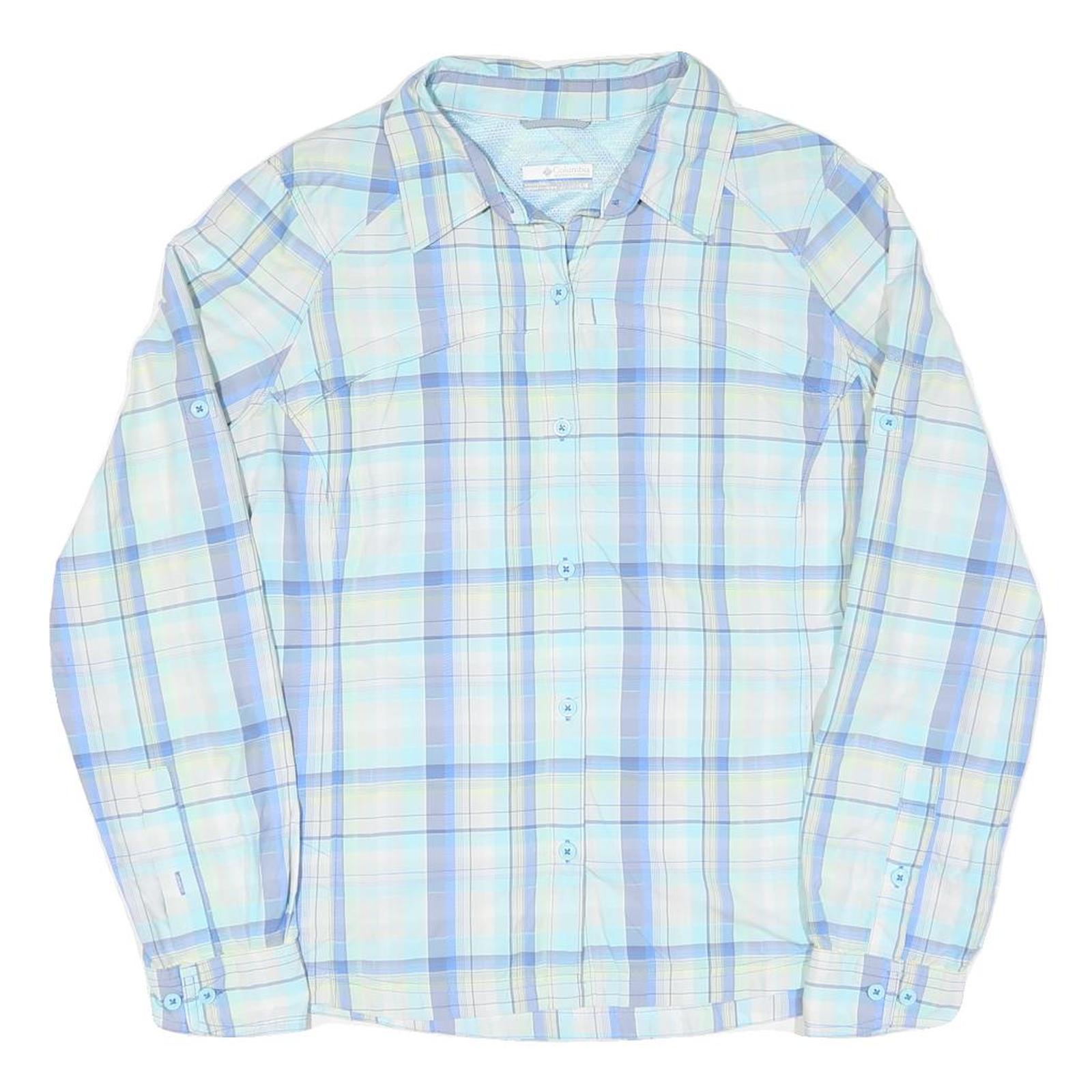 COLUMBIA Womens Blue & Yellow Check Shirt L Lightweight Long Sleeve Outdoor