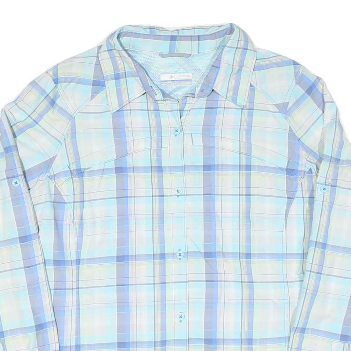 COLUMBIA Womens Blue & Yellow Check Shirt L Lightweight Long Sleeve Outdoor