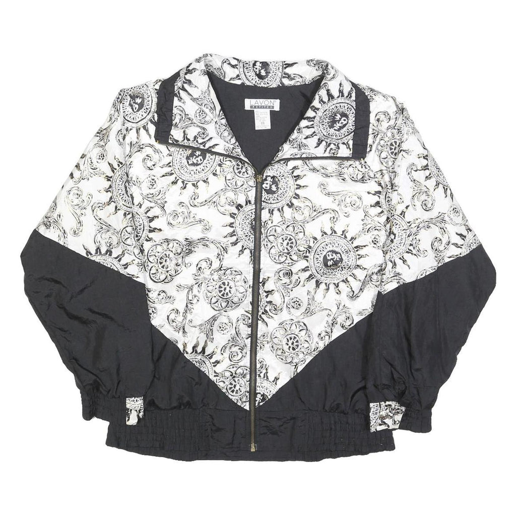 LAVON Womens Black & White Printed Zip Jacket M Polyester Lightweight Casual