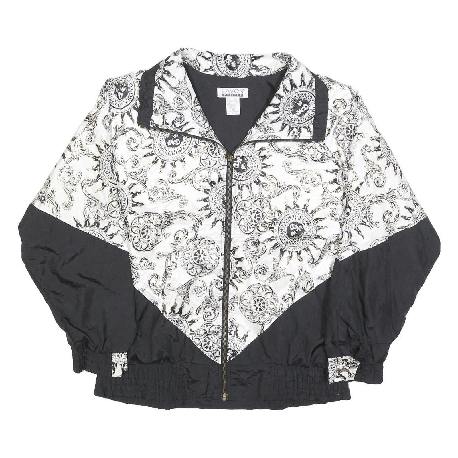 LAVON Womens Black & White Printed Zip Jacket M Polyester Lightweight Casual
