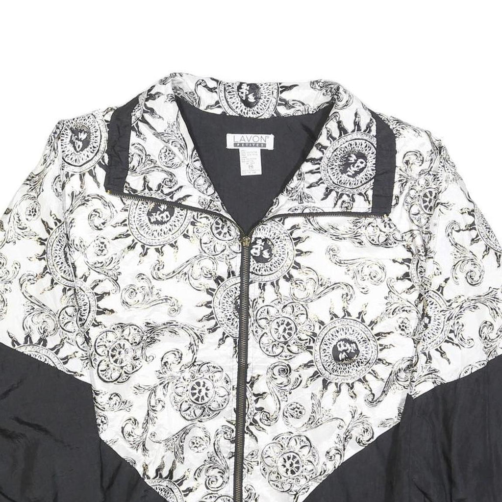LAVON Womens Black & White Printed Zip Jacket M Polyester Lightweight Casual