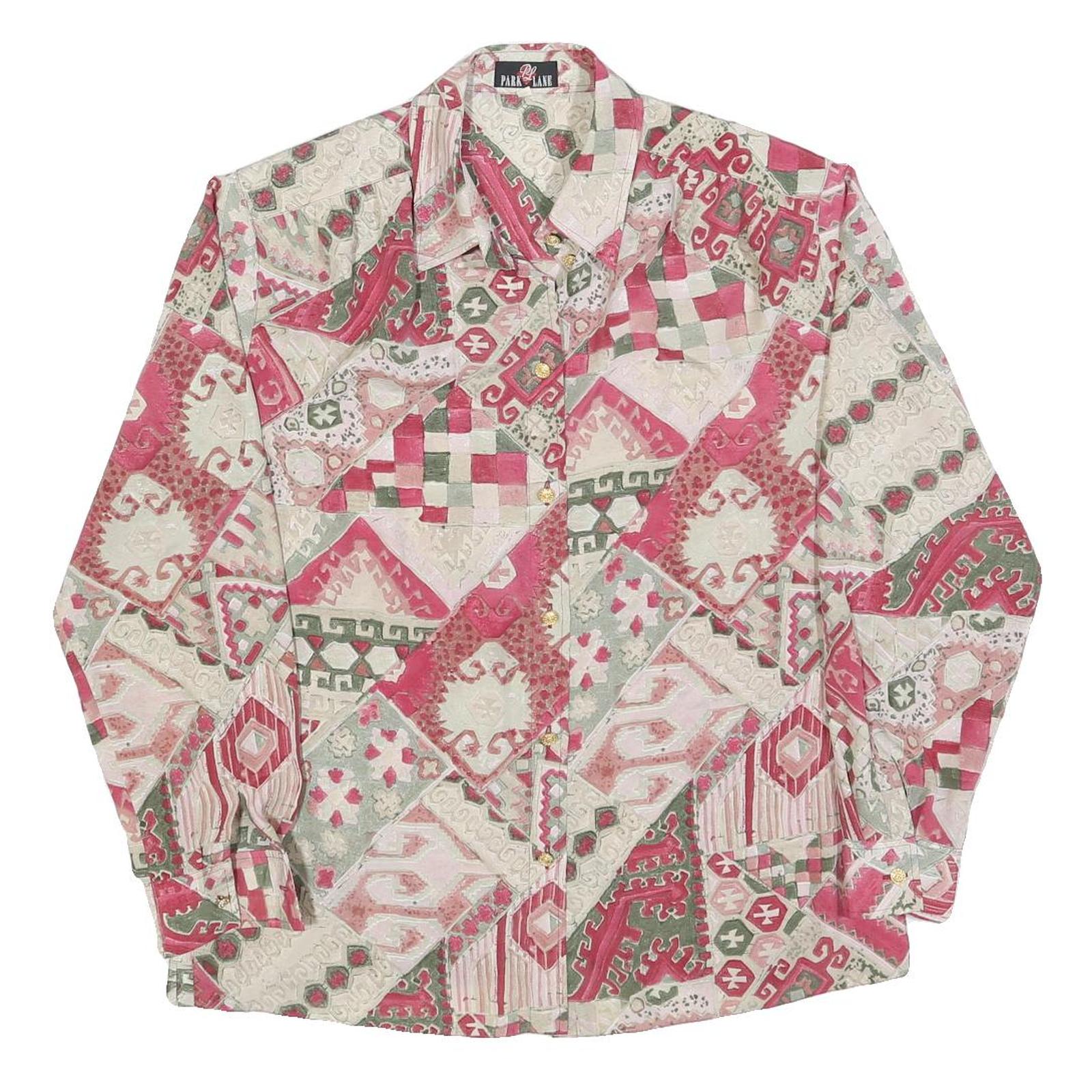 PARK LANE Womens Pink & Green Patchwork Print Shirt L Vintage Patterned Button