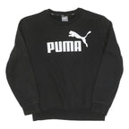 PUMA Womens Black Cotton Crew Neck Sweatshirt S Logo Print Casual Pullover