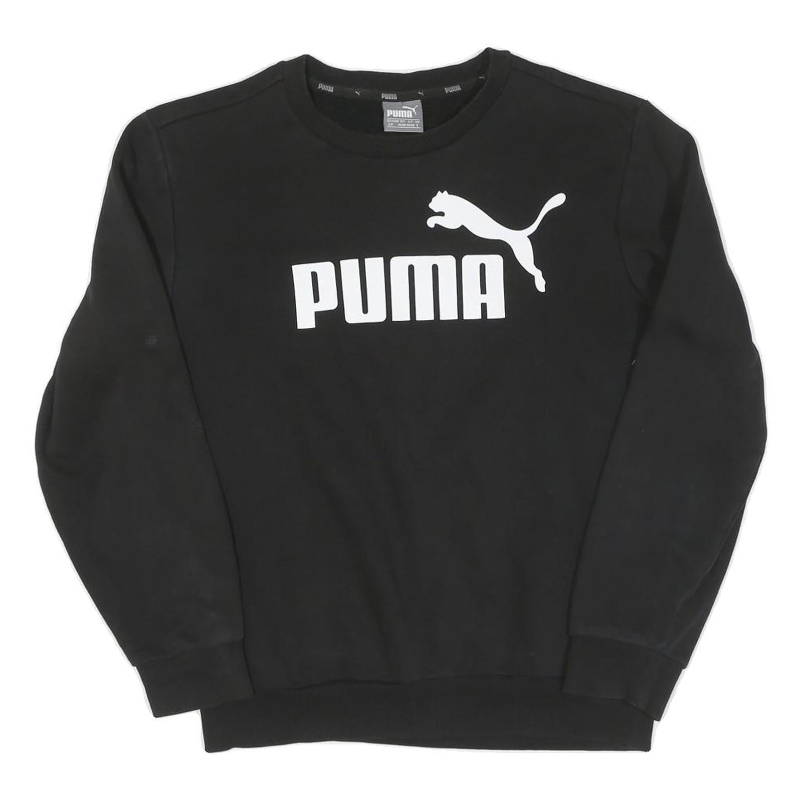 PUMA Womens Black Cotton Crew Neck Sweatshirt S Logo Print Casual Pullover