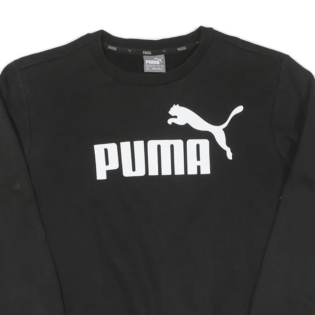 PUMA Womens Black Cotton Crew Neck Sweatshirt S Logo Print Casual Pullover