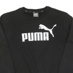 PUMA Womens Black Cotton Crew Neck Sweatshirt S Logo Print Casual Pullover