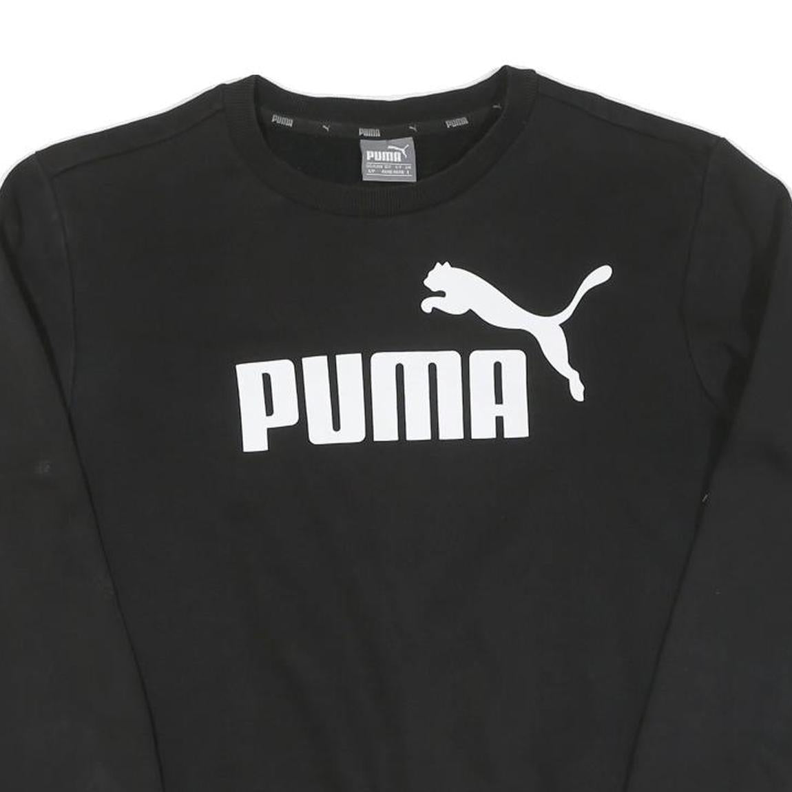 PUMA Womens Black Cotton Crew Neck Sweatshirt S Logo Print Casual Pullover