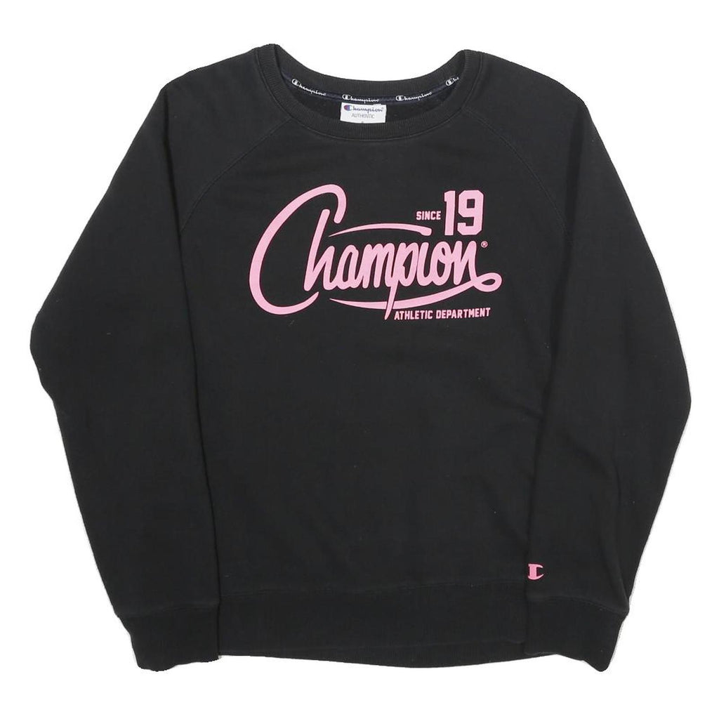 CHAMPION Womens Black Sweatshirt S Crew Neck Cotton Pullover Athletic Print