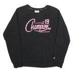 CHAMPION Womens Black Sweatshirt S Crew Neck Cotton Pullover Athletic Print