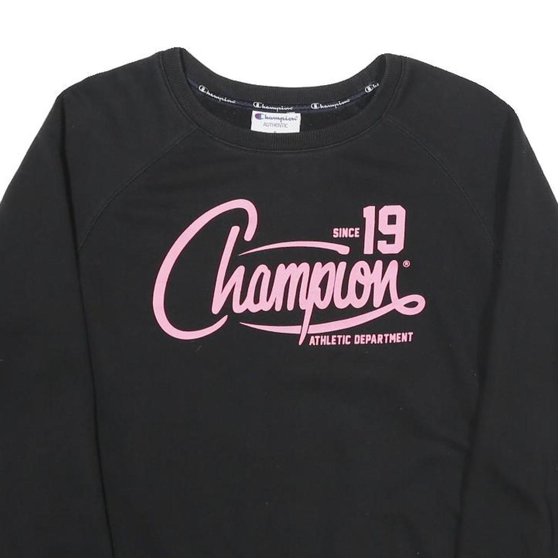 CHAMPION Womens Black Sweatshirt S Crew Neck Cotton Pullover Athletic Print