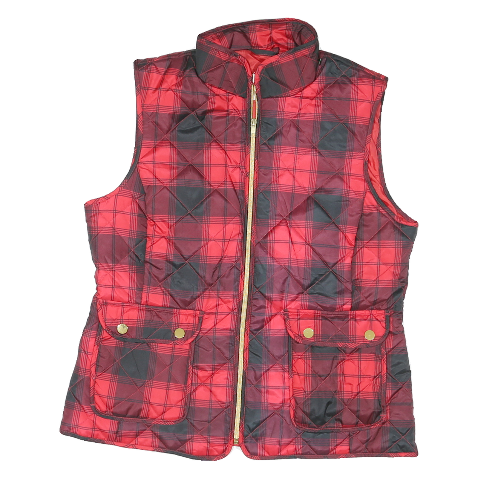 ST JOHNS BAY Mens Red & Black Quilted Puffer Jacket M Polyester Blend Zip