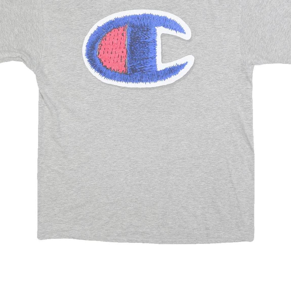 CHAMPION Mens Grey Graphic T-Shirt L Short Sleeve Crew Neck Casual Cotton Blend