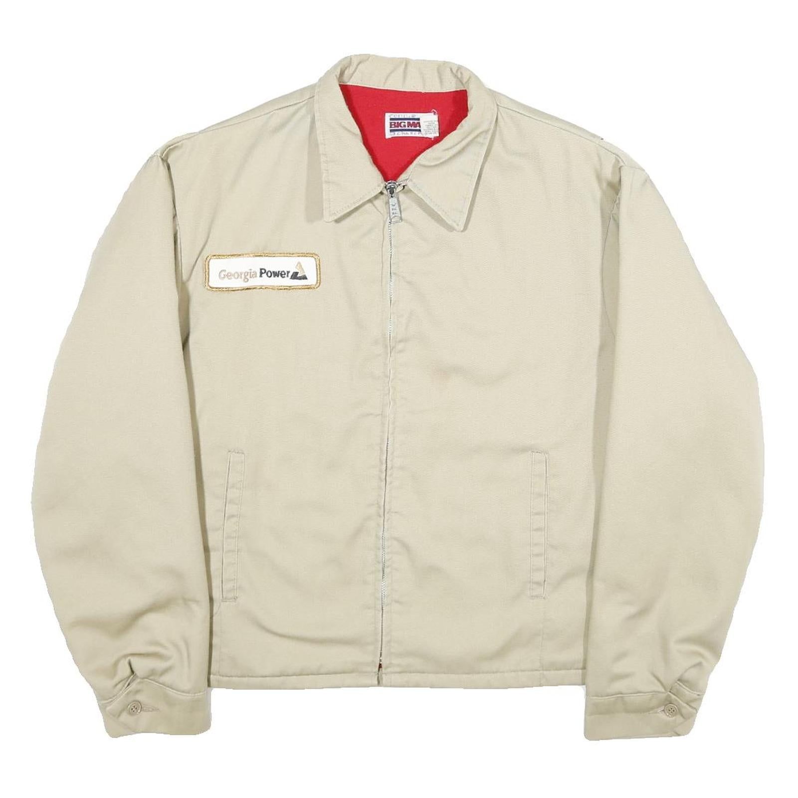 BIG MAC Mens Beige Workwear Jacket L Polyester Blend Zip Plain Durable